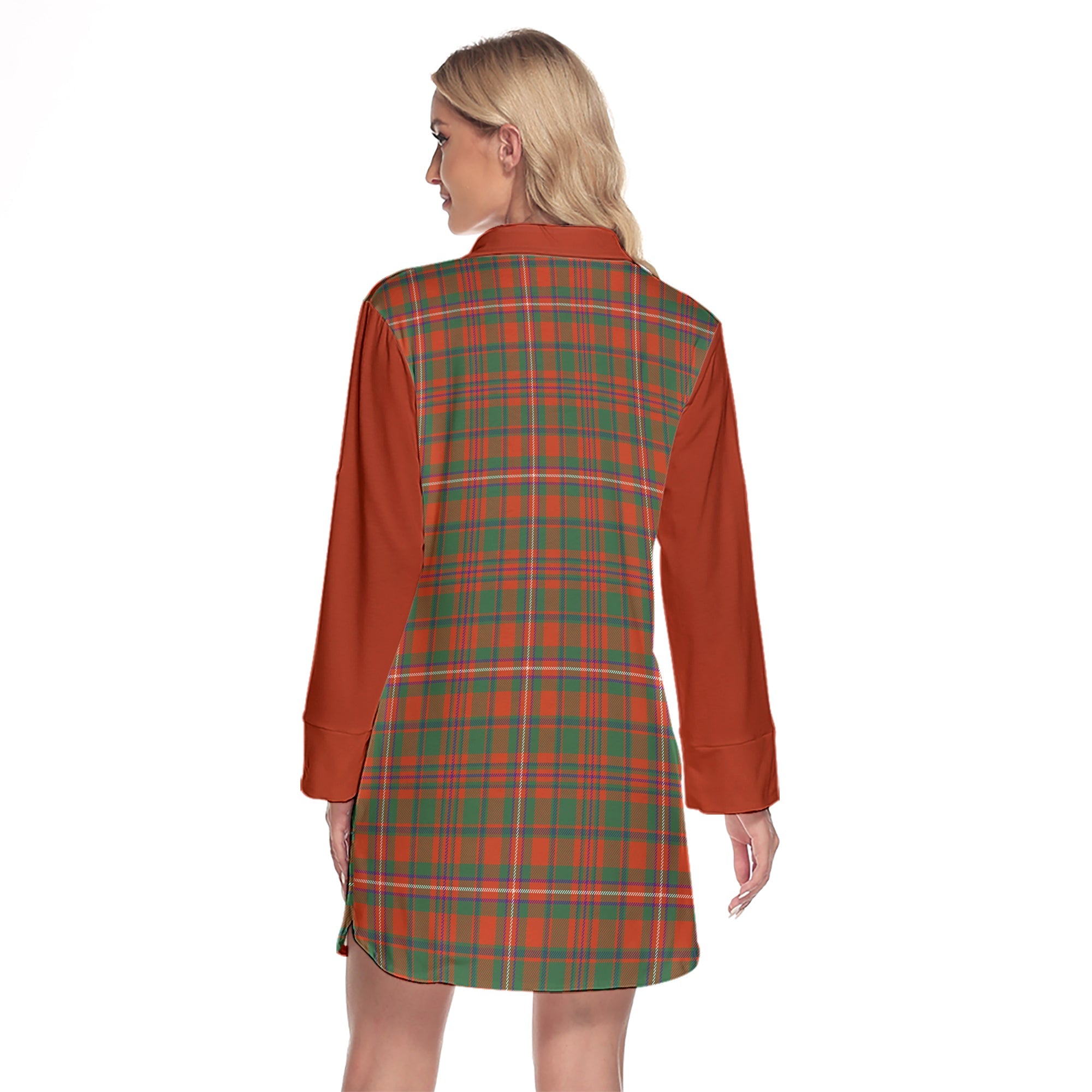 MacKinnon Ancient Tartan Women's Lapel Shirt Dress With Long Sleeve