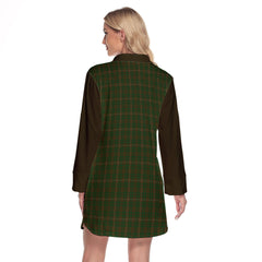 MacKinnon Hunting Tartan Women's Lapel Shirt Dress With Long Sleeve