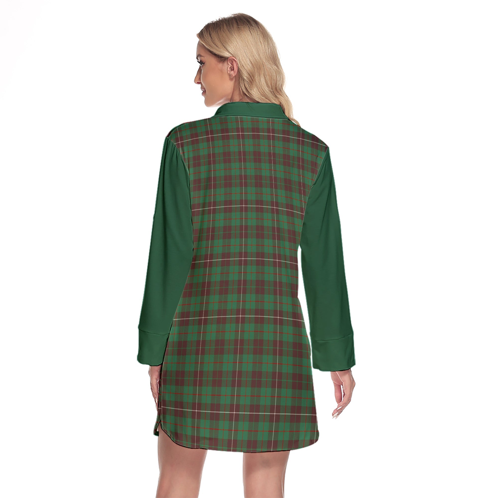 MacKinnon Hunting Ancient Tartan Women's Lapel Shirt Dress With Long Sleeve