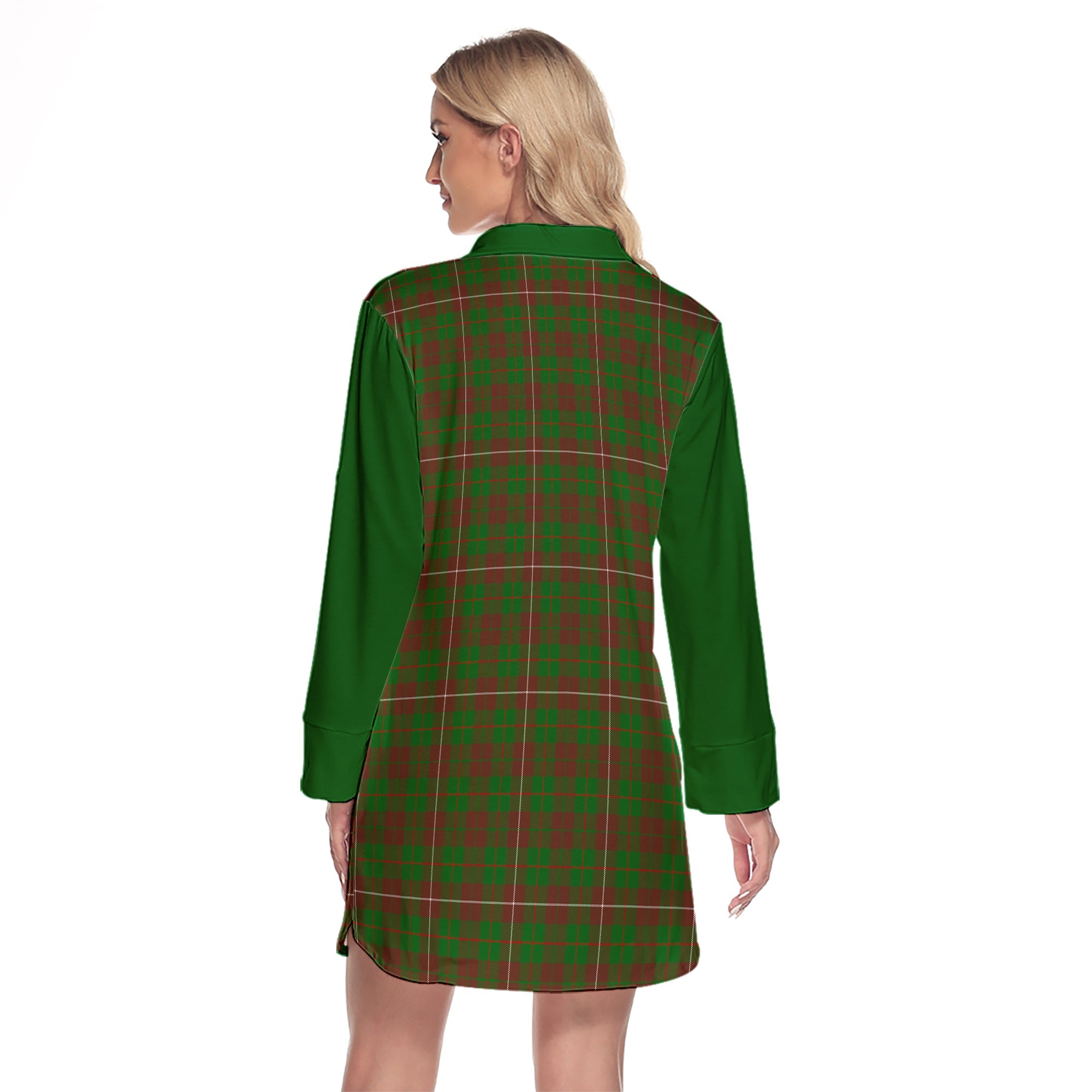 MacKinnon Hunting Modern Tartan Women's Lapel Shirt Dress With Long Sleeve