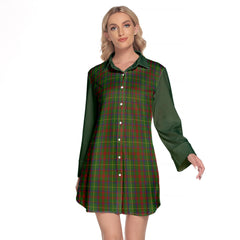 MacKintosh Hunting Tartan Women's Lapel Shirt Dress With Long Sleeve