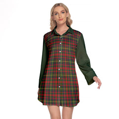 MacKintosh Hunting Modern Tartan Women's Lapel Shirt Dress With Long Sleeve