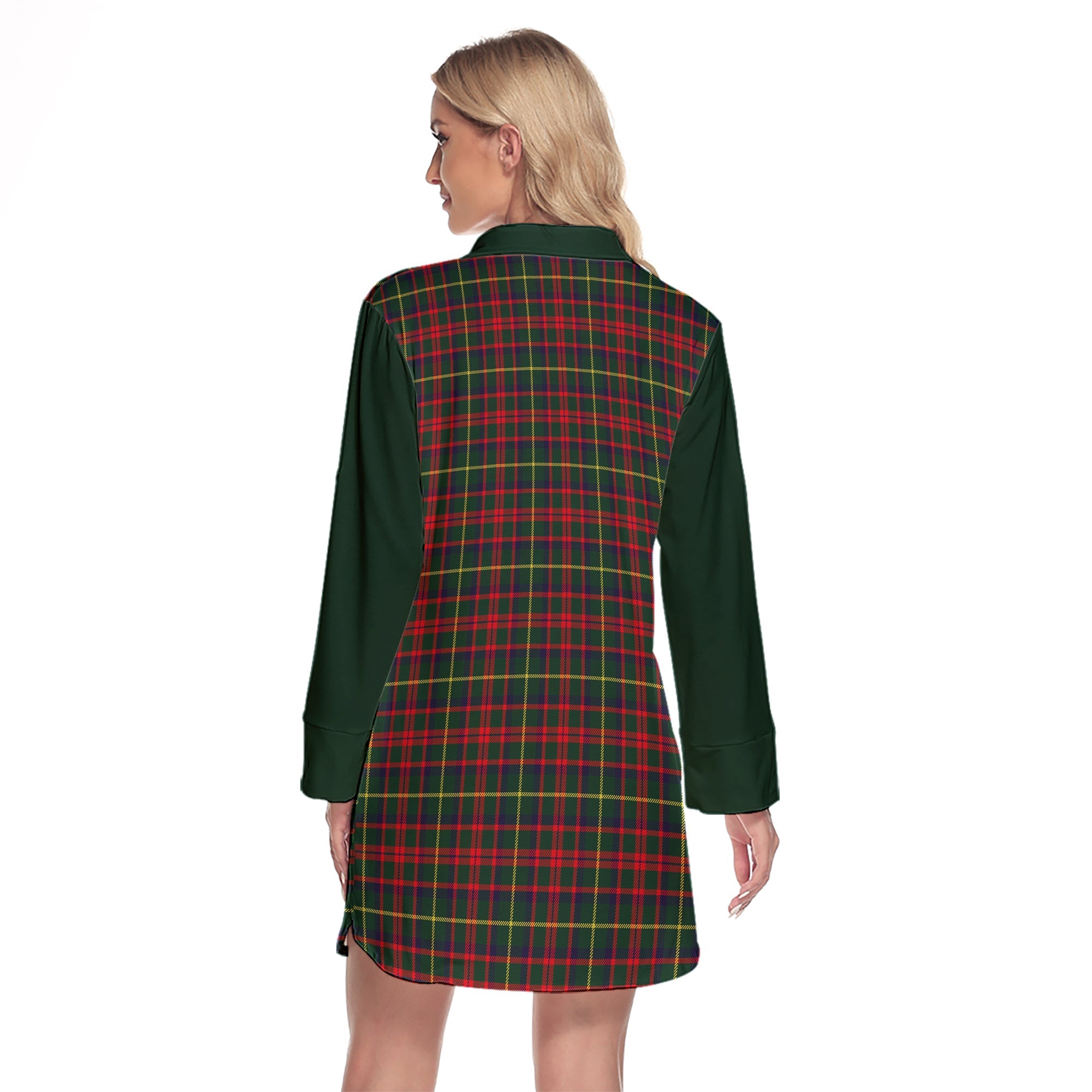 MacKintosh Hunting Modern Tartan Women's Lapel Shirt Dress With Long Sleeve