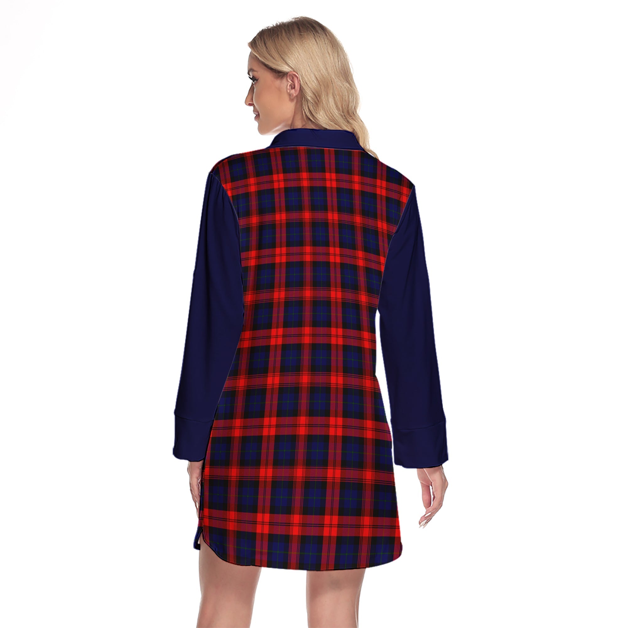 MacLachlan Modern Tartan Women's Lapel Shirt Dress With Long Sleeve