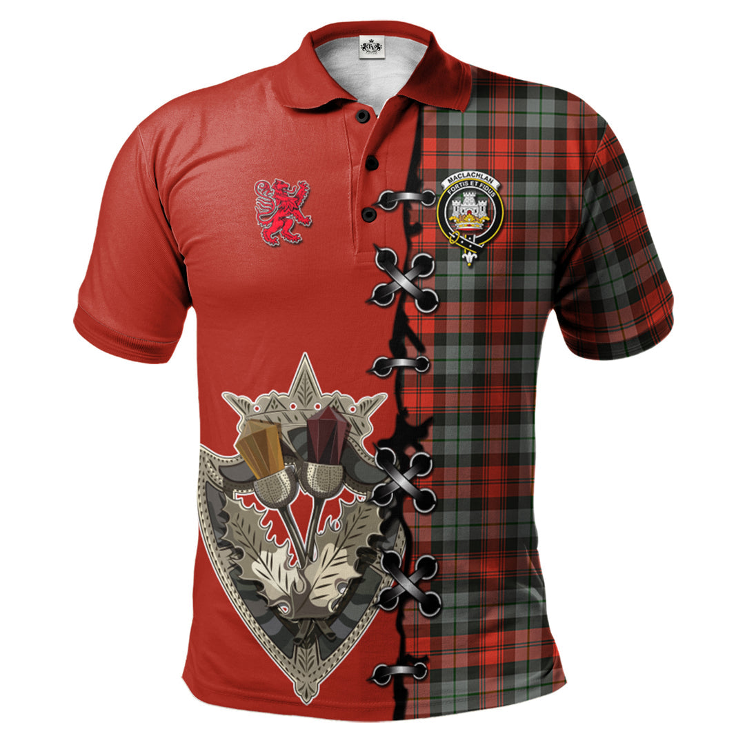 MacLachlan Weathered Tartan Polo Shirt - Lion Rampant And Celtic Thistle Style