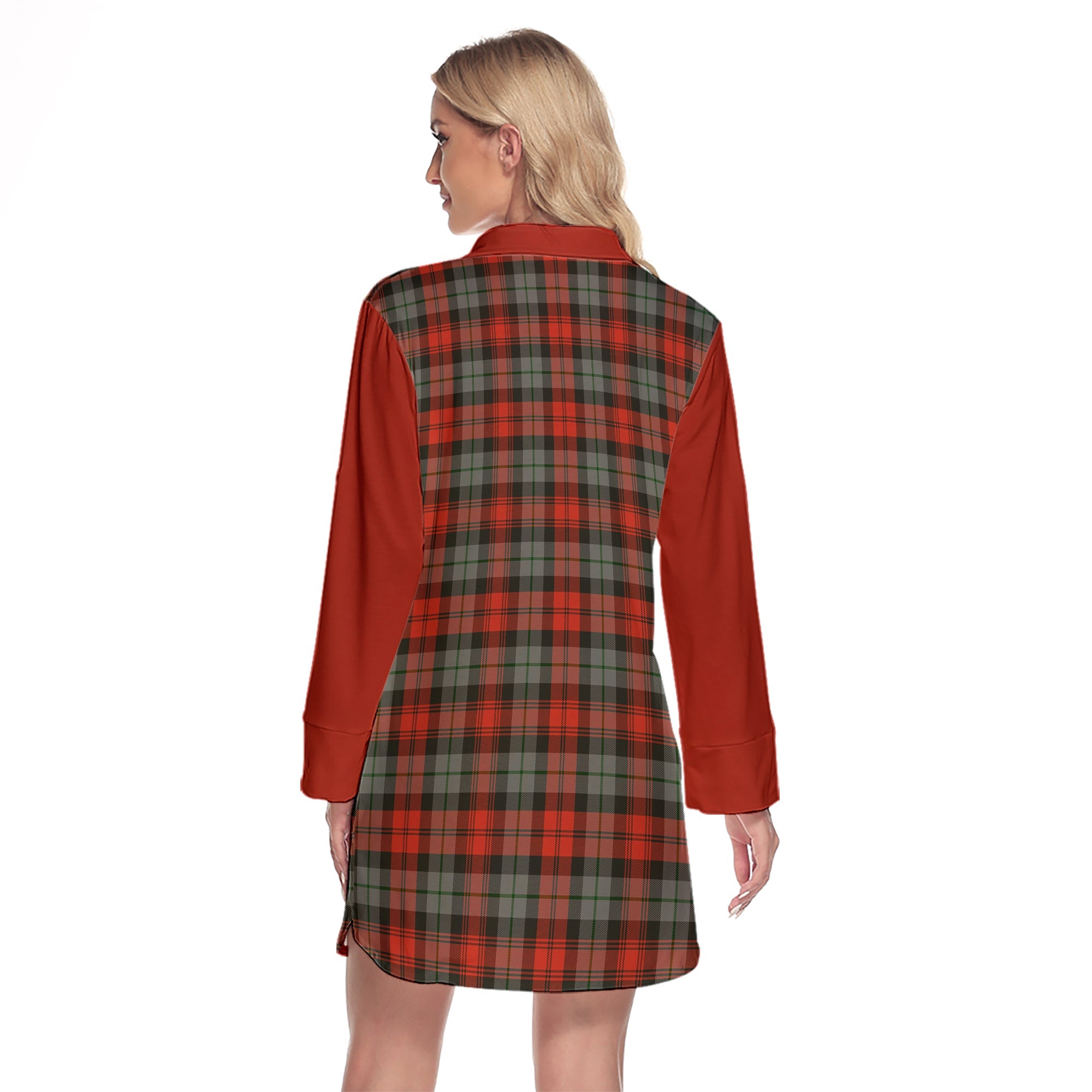 MacLachlan Weathered Tartan Women's Lapel Shirt Dress With Long Sleeve