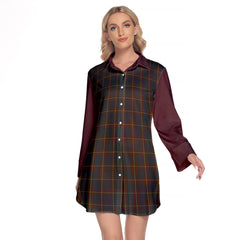 MacLaine Of Lochbuie Hunting Tartan Women's Lapel Shirt Dress With Long Sleeve