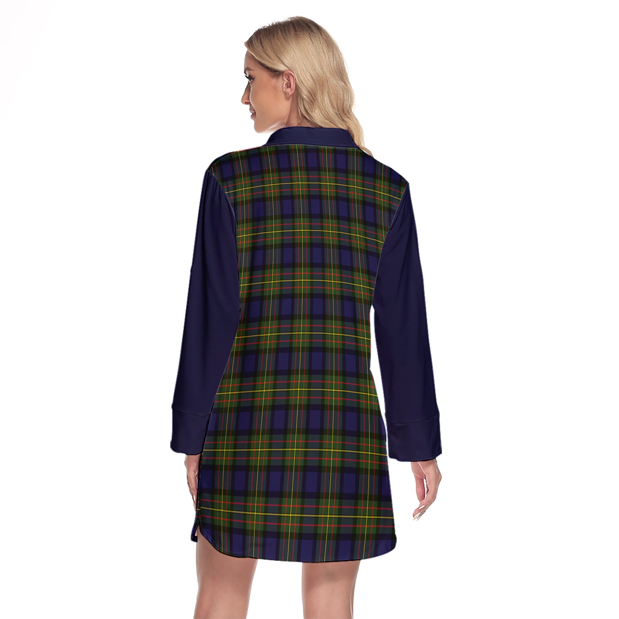 MacLaren Modern Tartan Women's Lapel Shirt Dress With Long Sleeve