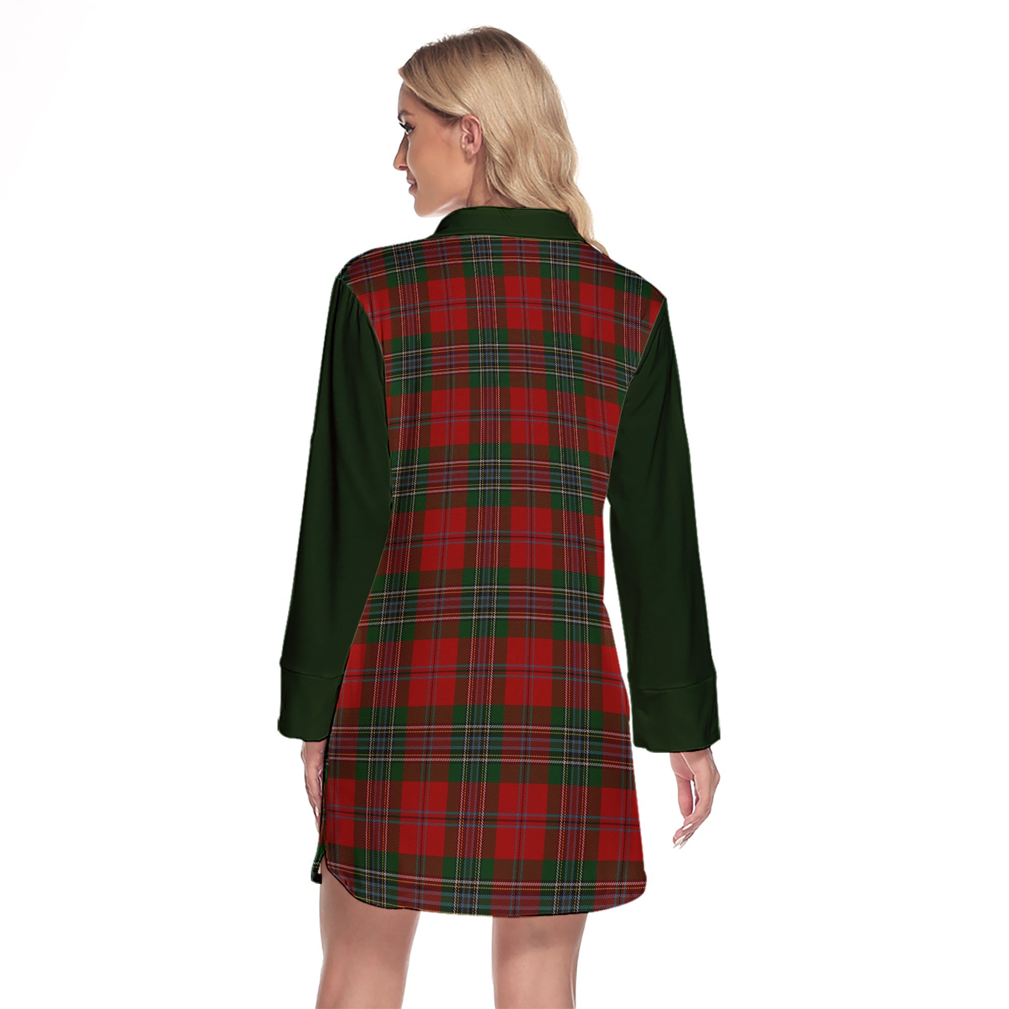 MacLean Tartan Women's Lapel Shirt Dress With Long Sleeve