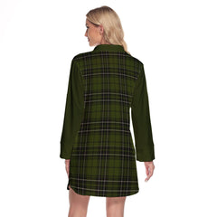 MacLean Hunting Tartan Women's Lapel Shirt Dress With Long Sleeve