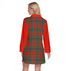 MacLean Of Duart Ancient Tartan Women's Lapel Shirt Dress With Long Sleeve