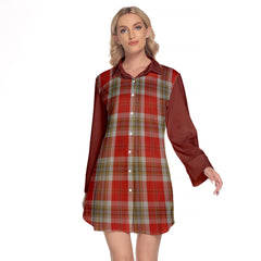 MacLean Of Duart Dress Red Tartan Women's Lapel Shirt Dress With Long Sleeve