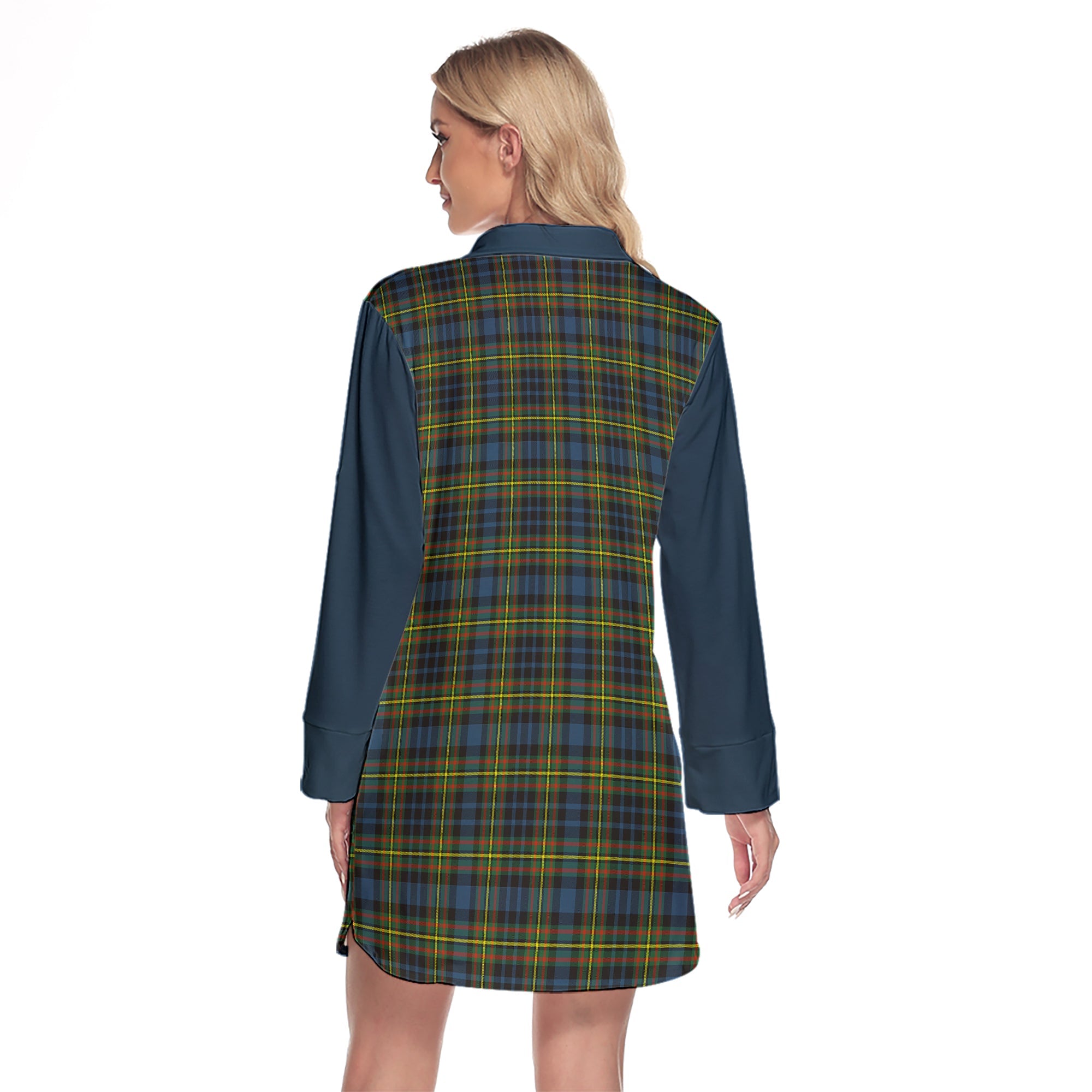 MacLellan Ancient Tartan Women's Lapel Shirt Dress With Long Sleeve