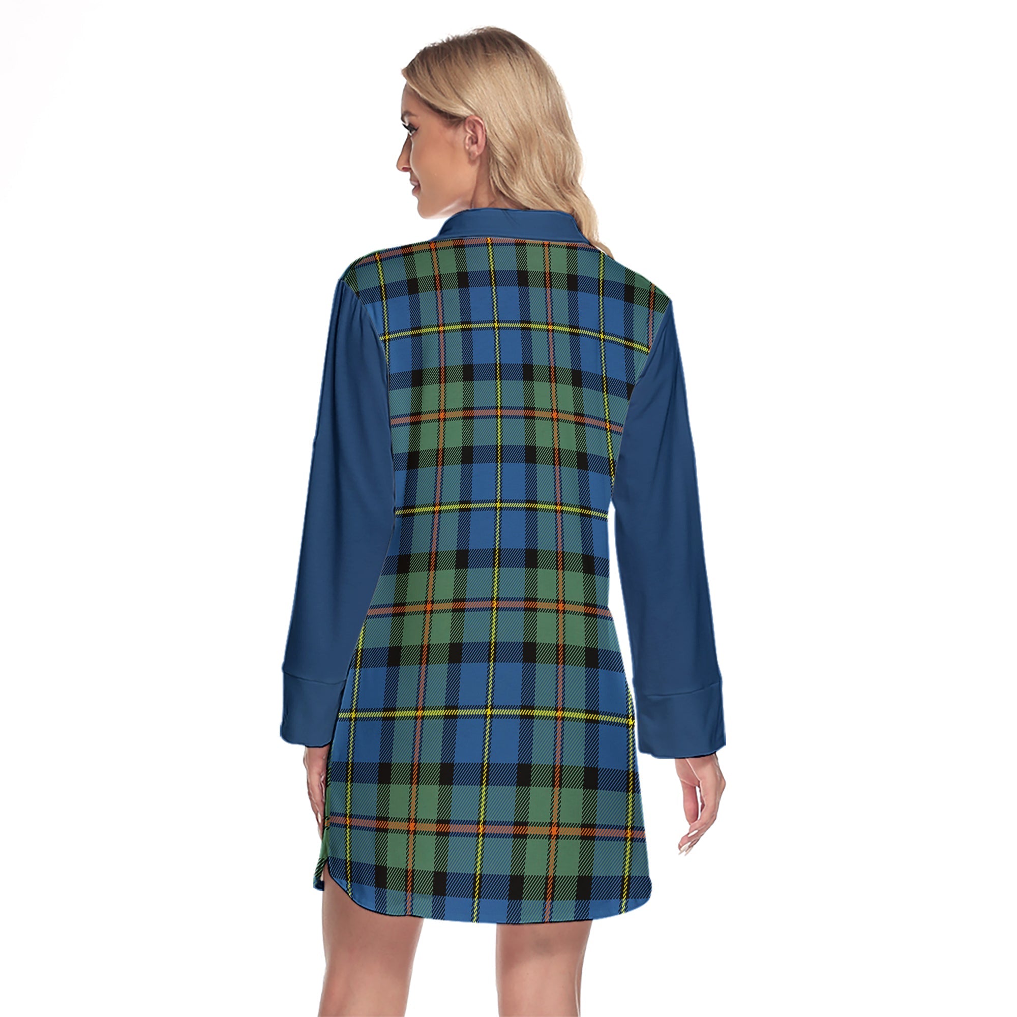 MacLeod Of Harris Ancient Tartan Women's Lapel Shirt Dress With Long Sleeve