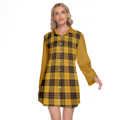 MacLeod Of Lewis Ancient Tartan Women's Lapel Shirt Dress With Long Sleeve