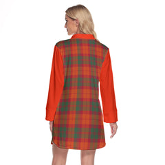 MacNab Ancient Tartan Women's Lapel Shirt Dress With Long Sleeve