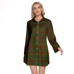 Macnaughton Hunting Tartan Women's Lapel Shirt Dress With Long Sleeve