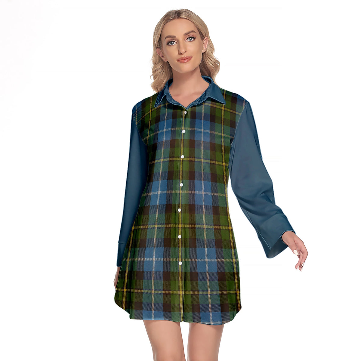 MacNeil Of Barra Tartan Women's Lapel Shirt Dress With Long Sleeve