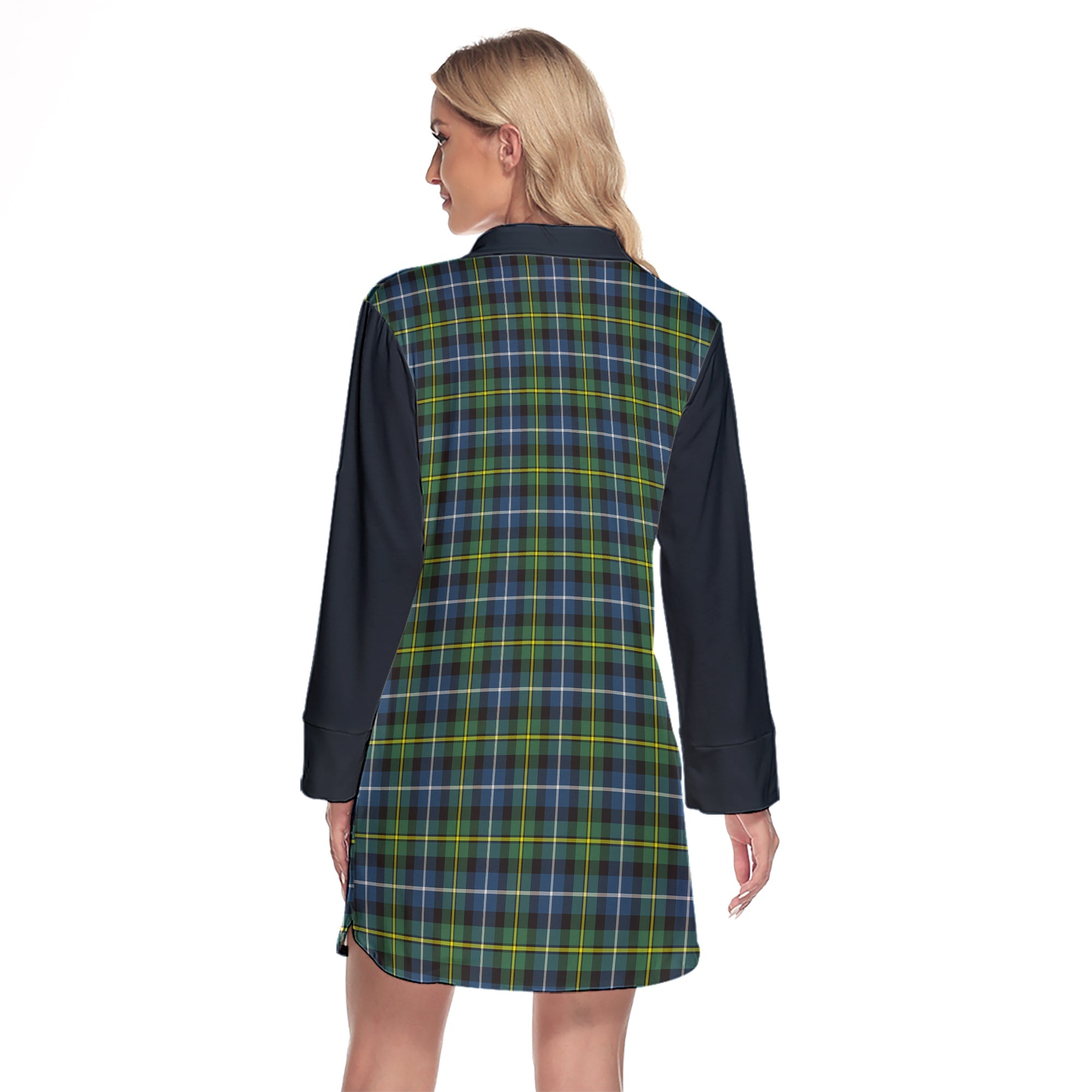 MacNeil Of Barra Ancient Tartan Women's Lapel Shirt Dress With Long Sleeve