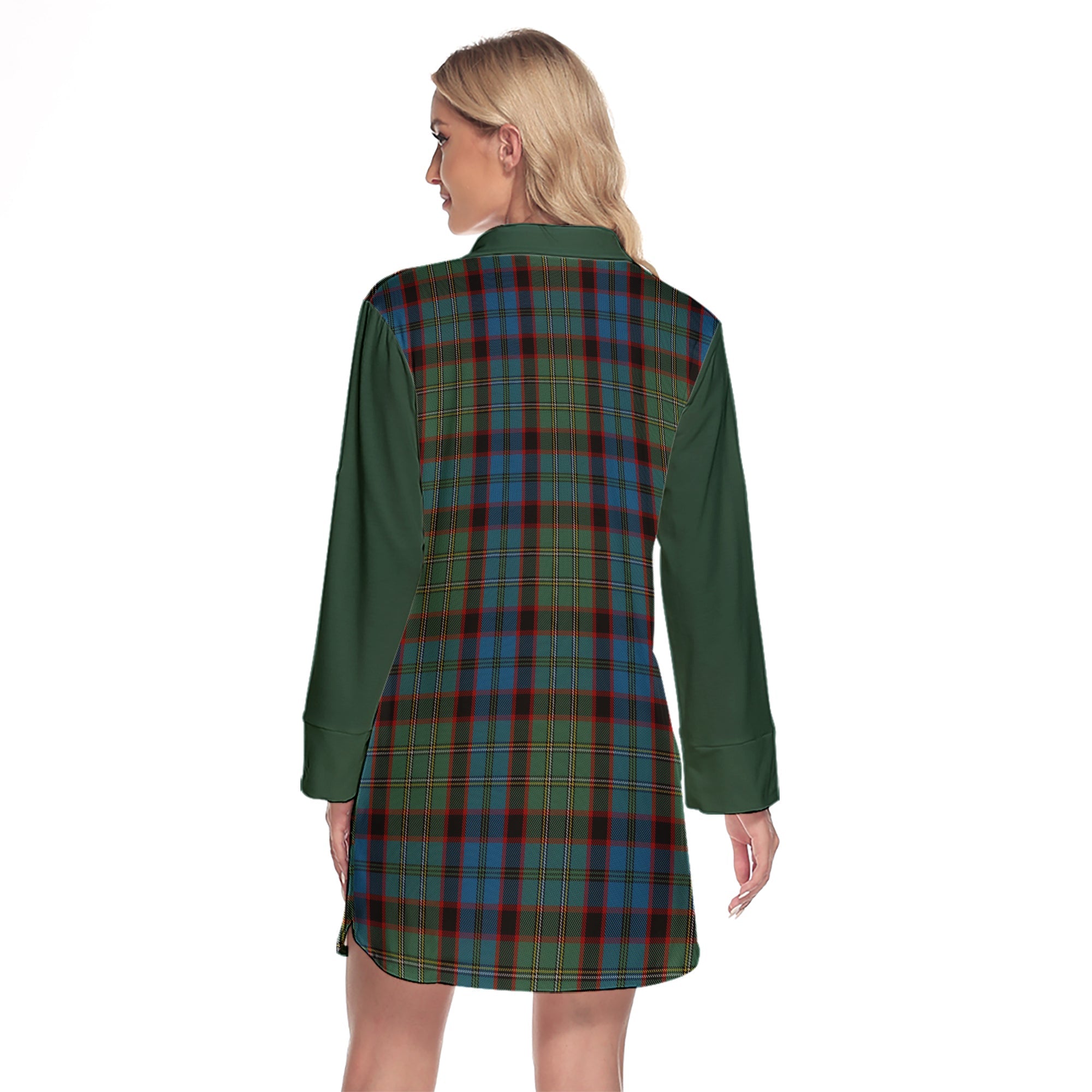 MacNicol Hunting Tartan Women's Lapel Shirt Dress With Long Sleeve