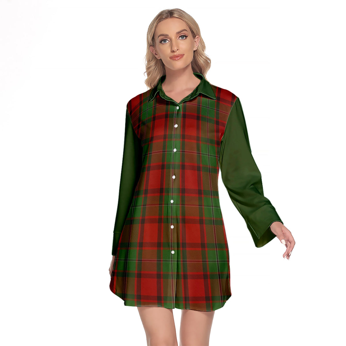 MacPhail Tartan Women's Lapel Shirt Dress With Long Sleeve