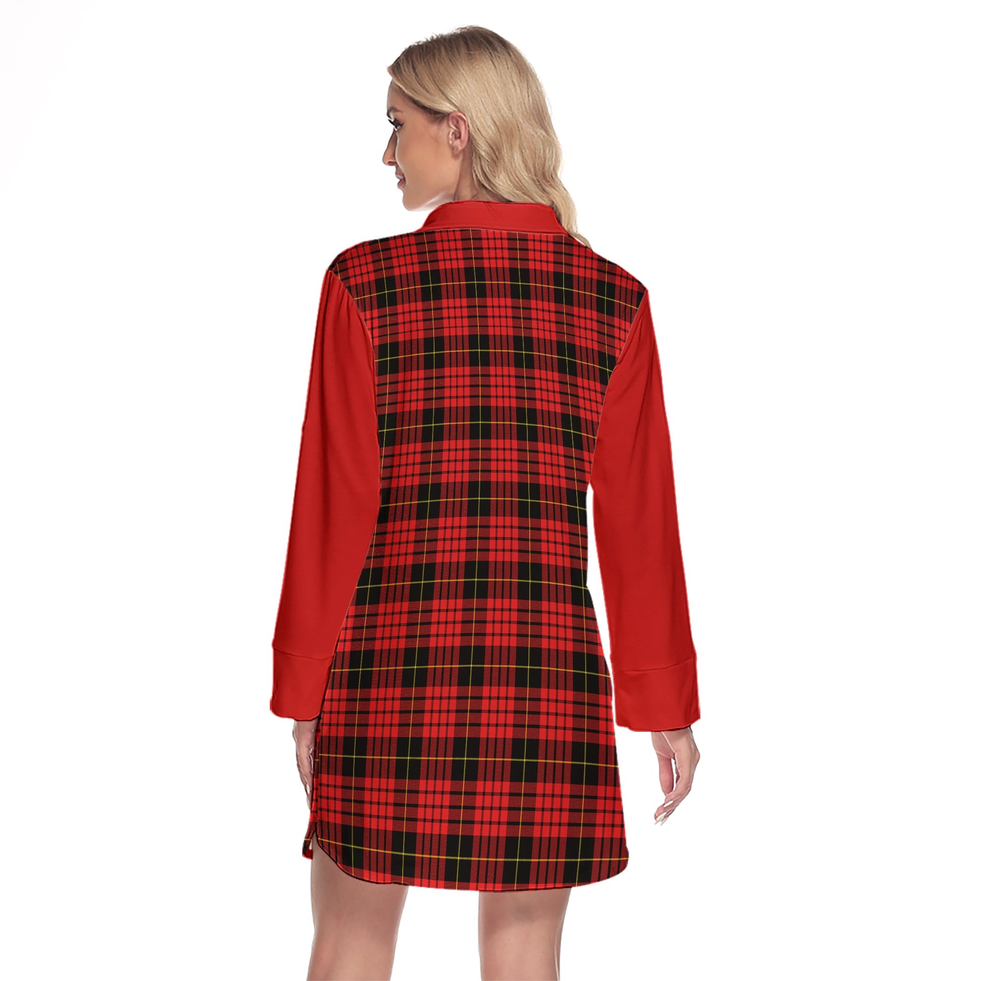 MacQueen Modern Tartan Women's Lapel Shirt Dress With Long Sleeve