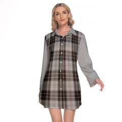 MacRae Dress Tartan Women's Lapel Shirt Dress With Long Sleeve