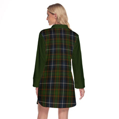 MacRae Hunting Tartan Women's Lapel Shirt Dress With Long Sleeve