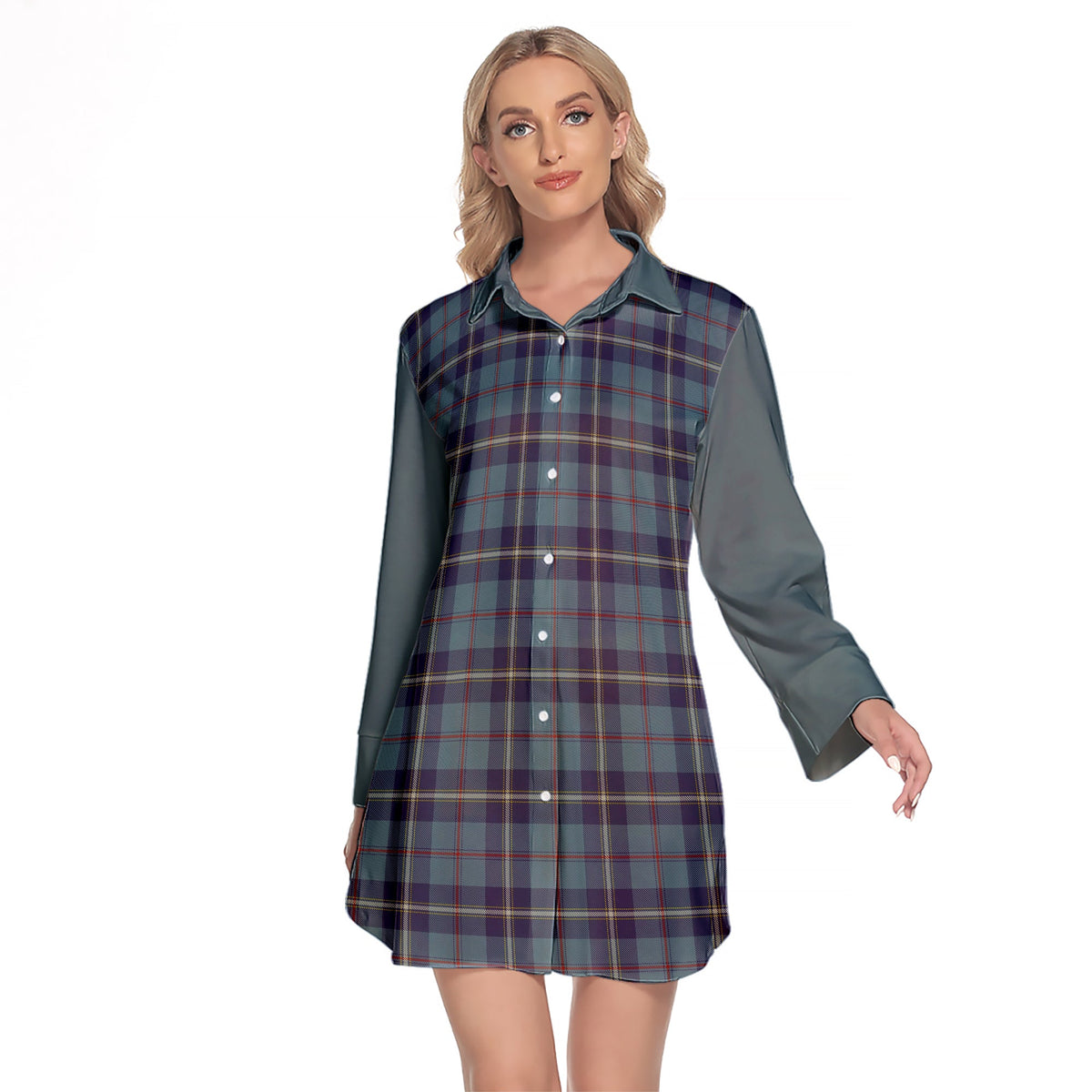 MacRaes Of America Tartan Women's Lapel Shirt Dress With Long Sleeve