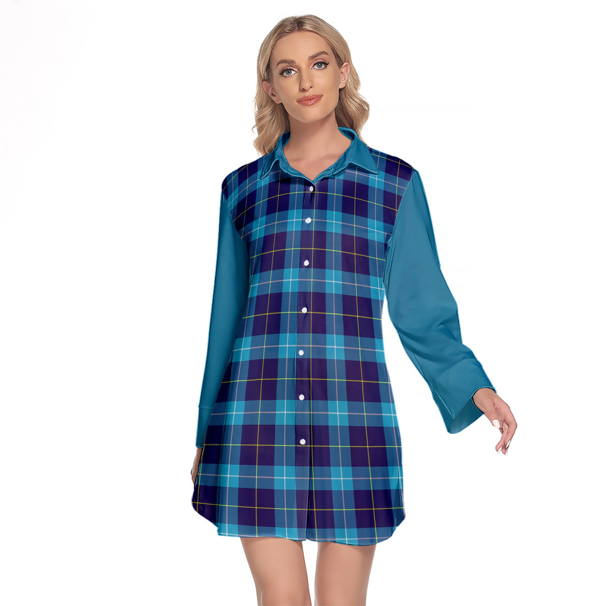 McKerrell Tartan Women's Lapel Shirt Dress With Long Sleeve