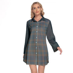 McKerrell Of Hillhouse Dress Tartan Women's Lapel Shirt Dress With Long Sleeve