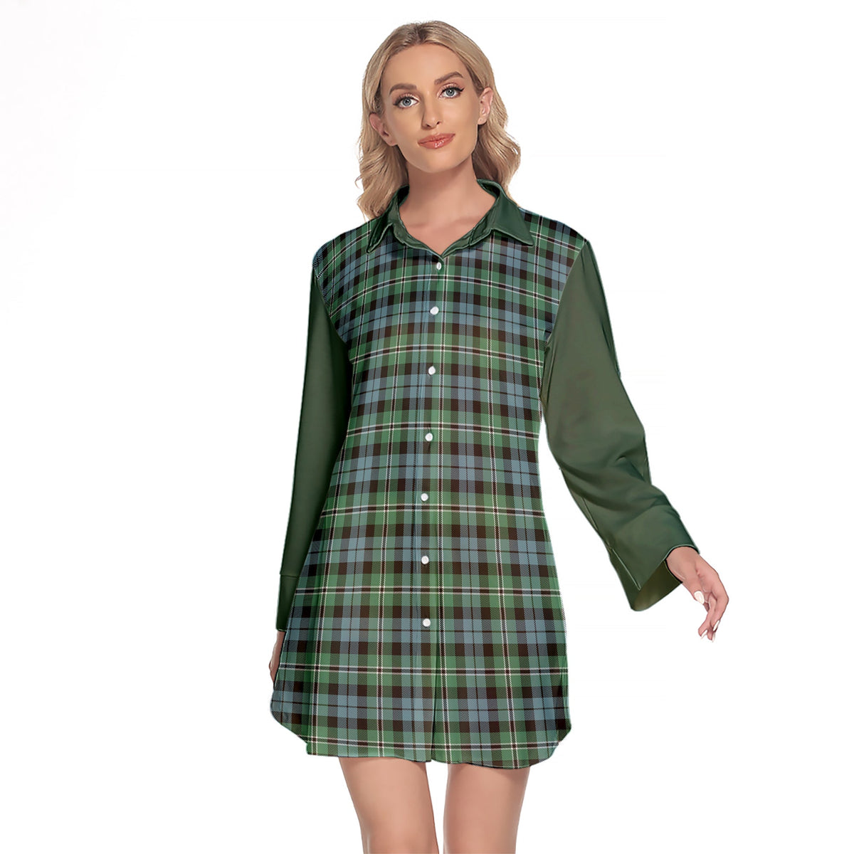 Melville Ancient Tartan Women's Lapel Shirt Dress With Long Sleeve