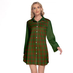 Menzies Tartan Women's Lapel Shirt Dress With Long Sleeve