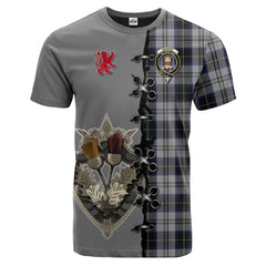 Menzies Black Dress Tartan T-shirt - Lion Rampant And Celtic Thistle Style