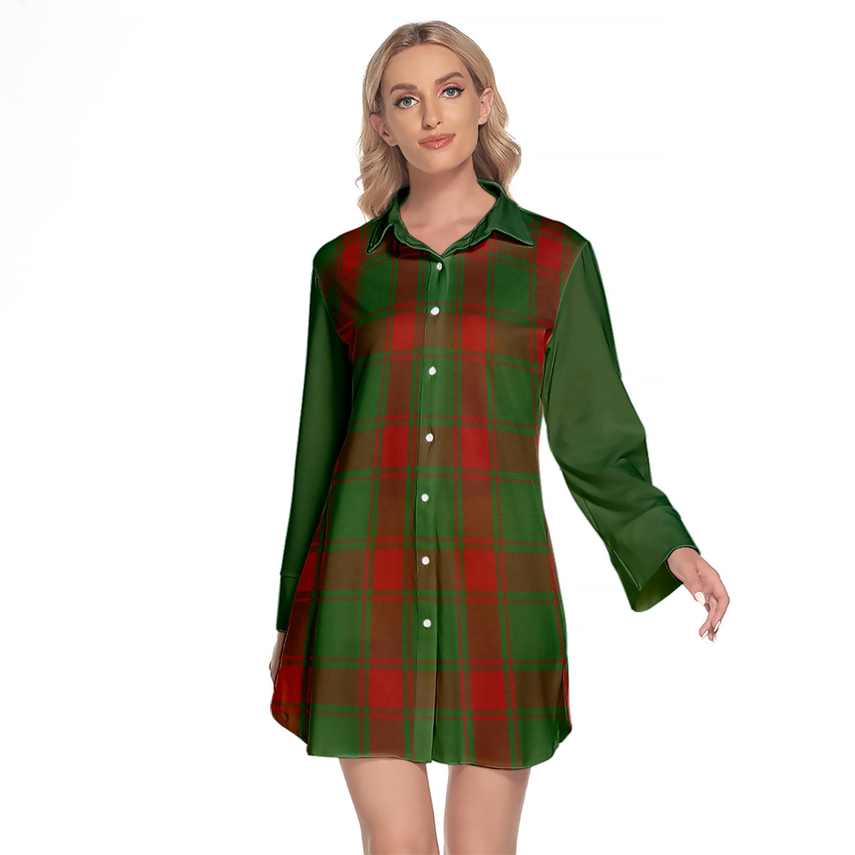 Middleton Tartan Women's Lapel Shirt Dress With Long Sleeve