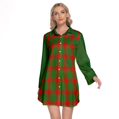 Middleton Modern Tartan Women's Lapel Shirt Dress With Long Sleeve