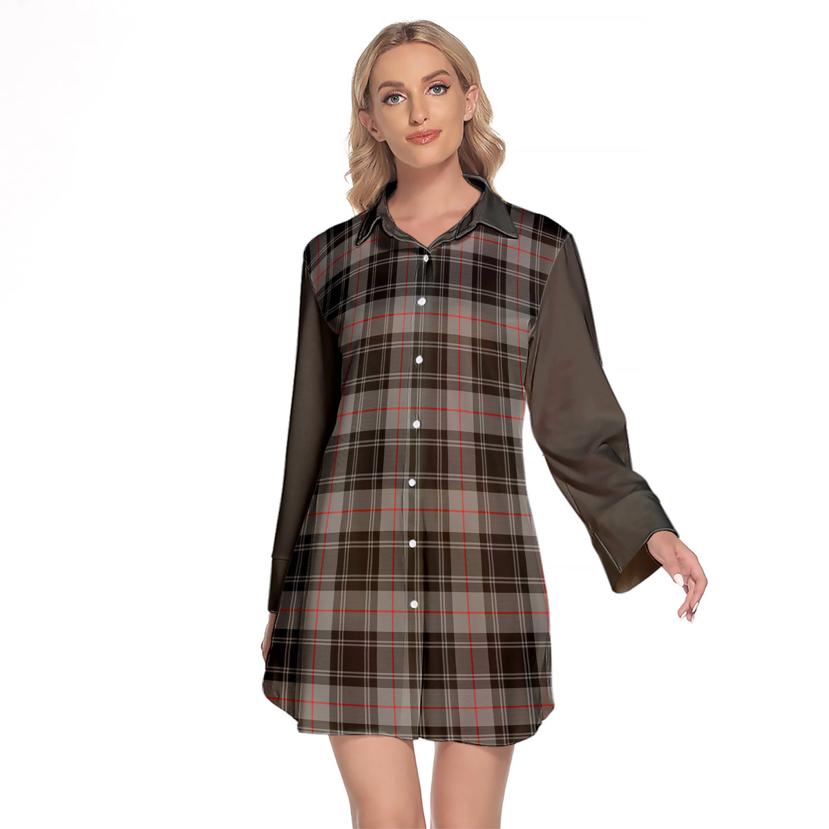 Moffat Modern Tartan Women's Lapel Shirt Dress With Long Sleeve