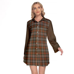 Murray Of Atholl Weathered Tartan Women's Lapel Shirt Dress With Long Sleeve