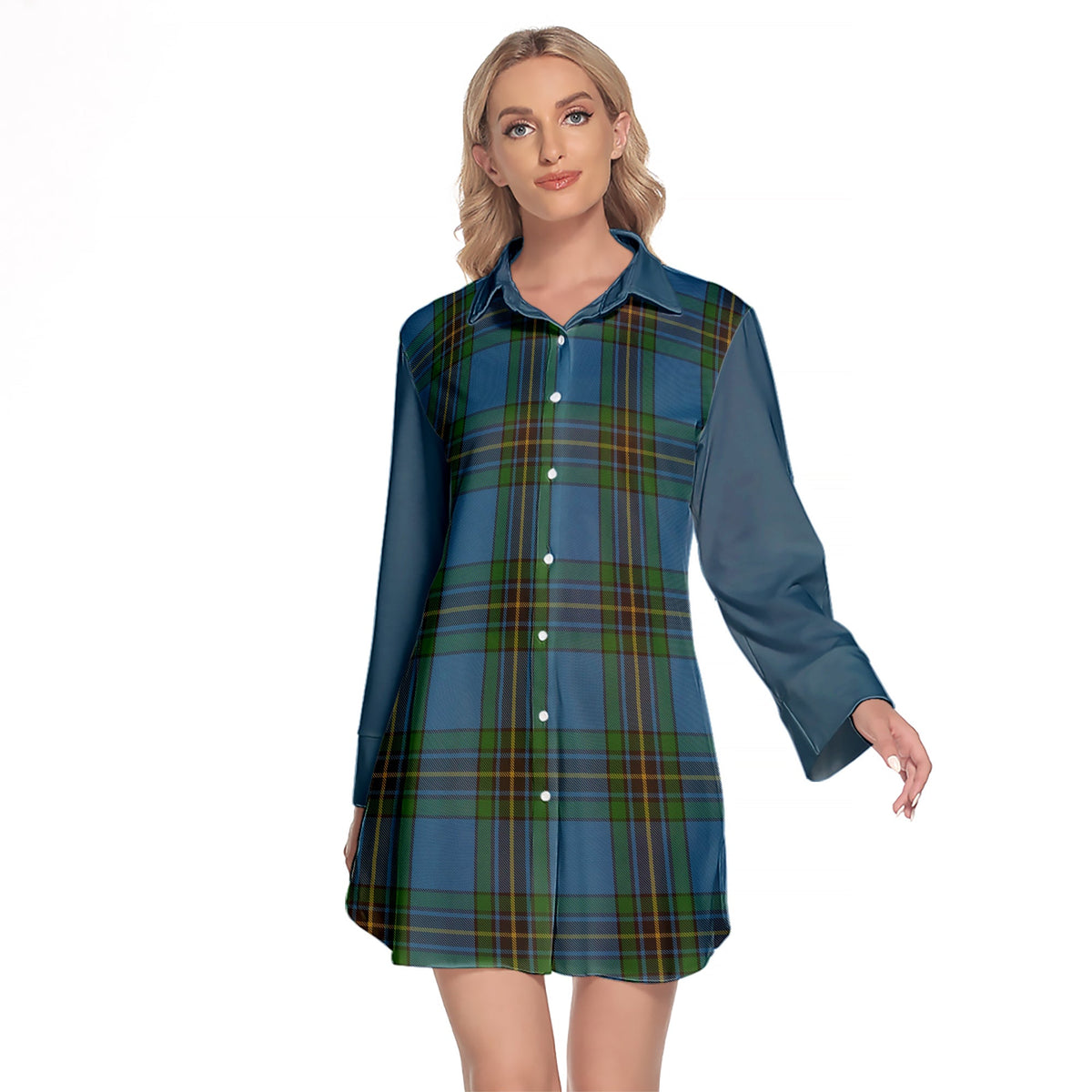 Murray Of Elibank Tartan Women's Lapel Shirt Dress With Long Sleeve