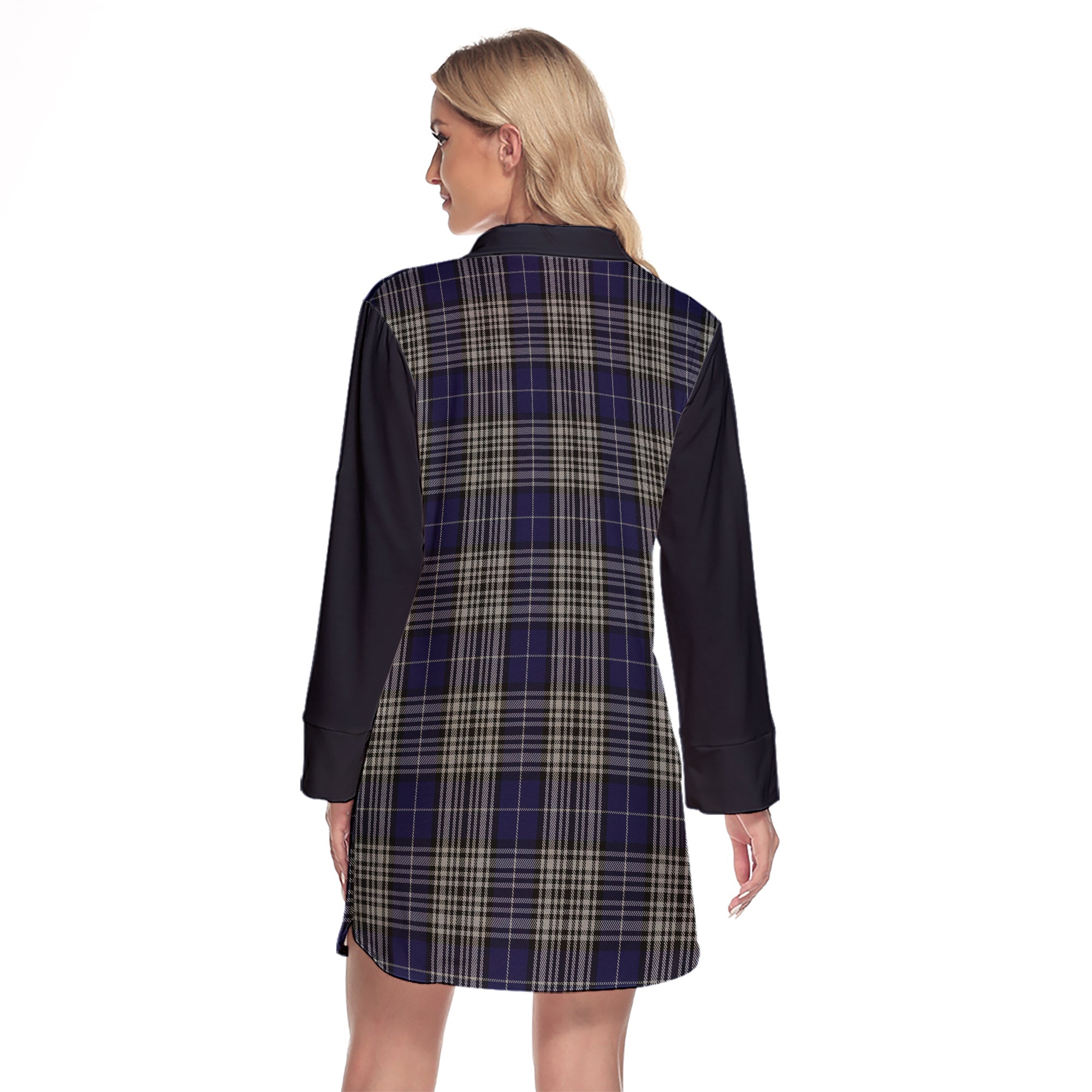 Napier Tartan Women's Lapel Shirt Dress With Long Sleeve