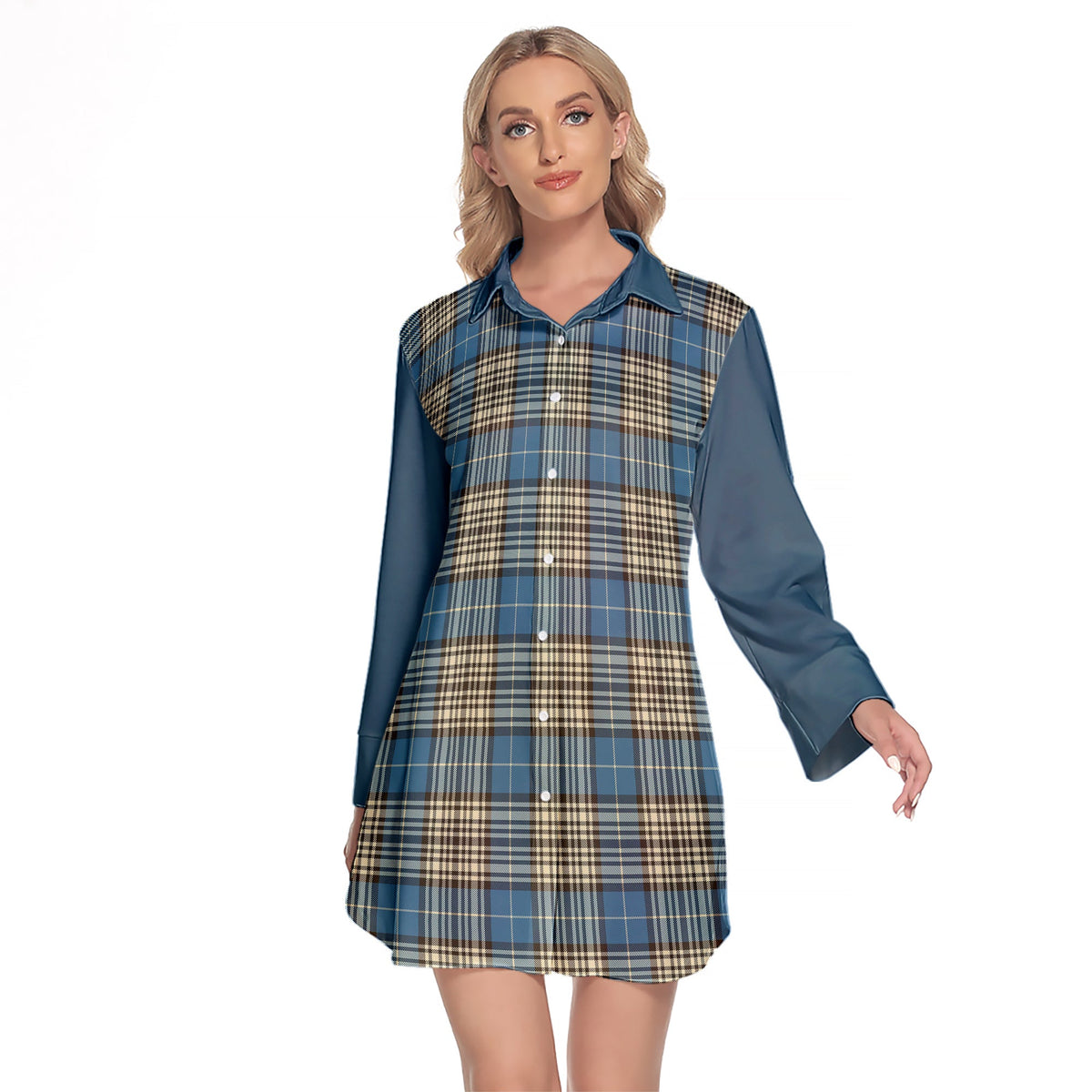 Napier Ancient Tartan Women's Lapel Shirt Dress With Long Sleeve