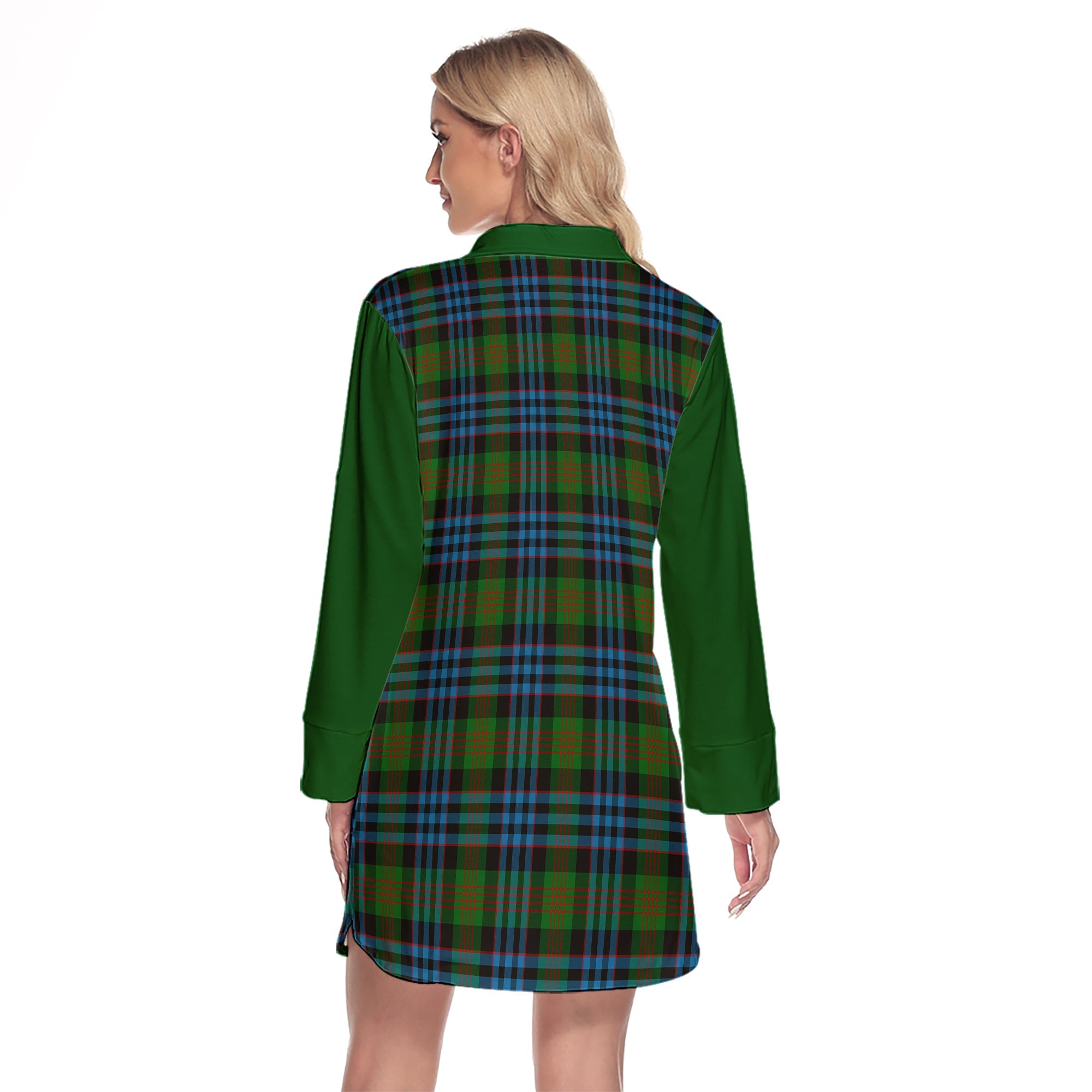 Newlands Of Lauriston Tartan Women's Lapel Shirt Dress With Long Sleeve