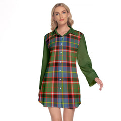 Norvel Tartan Women's Lapel Shirt Dress With Long Sleeve