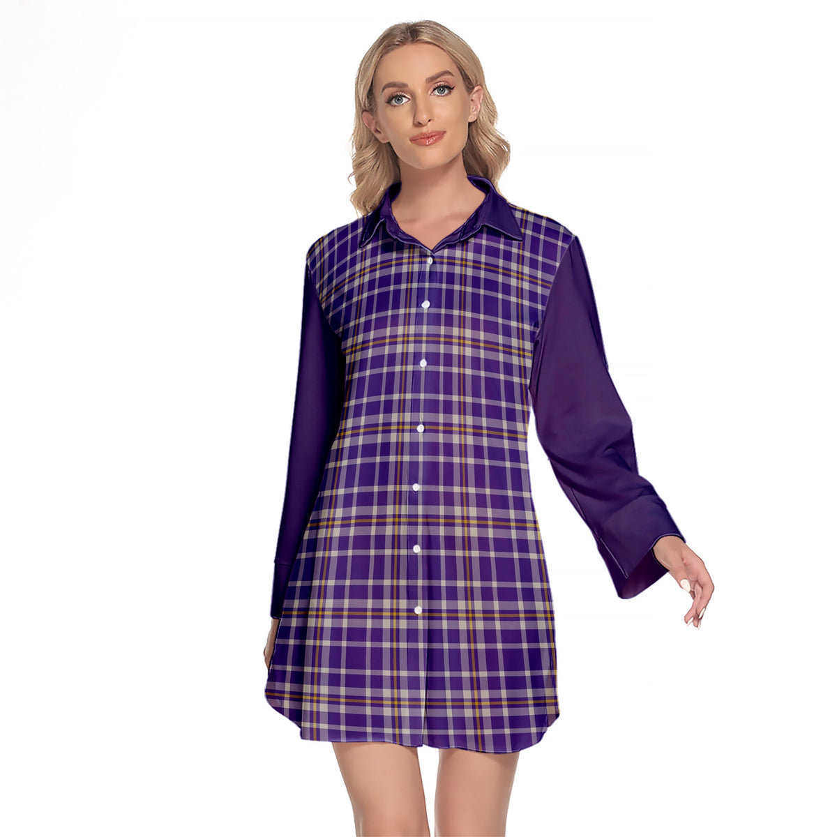 Ochterlony Tartan Women's Lapel Shirt Dress With Long Sleeve