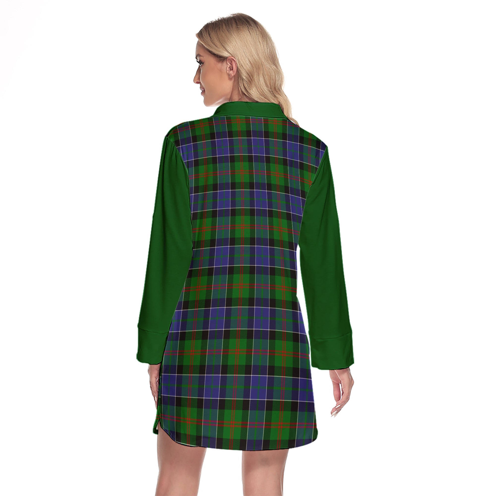 Paterson Tartan Women's Lapel Shirt Dress With Long Sleeve