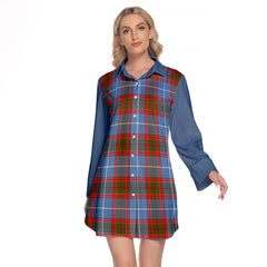 Pentland Tartan Women's Lapel Shirt Dress With Long Sleeve