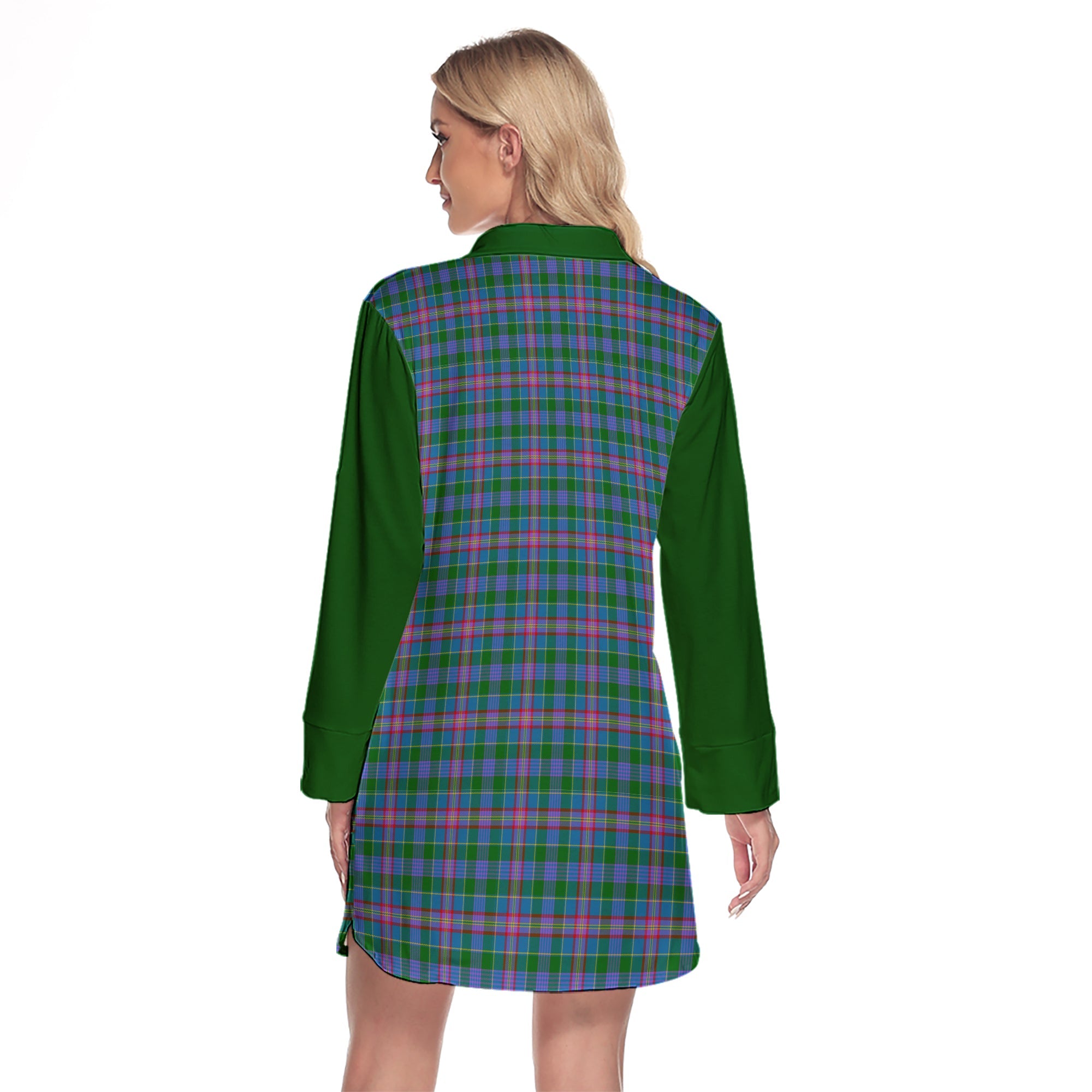 Pitcairn Hunting Tartan Women's Lapel Shirt Dress With Long Sleeve