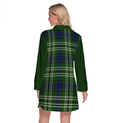 Purves Tartan Women's Lapel Shirt Dress With Long Sleeve