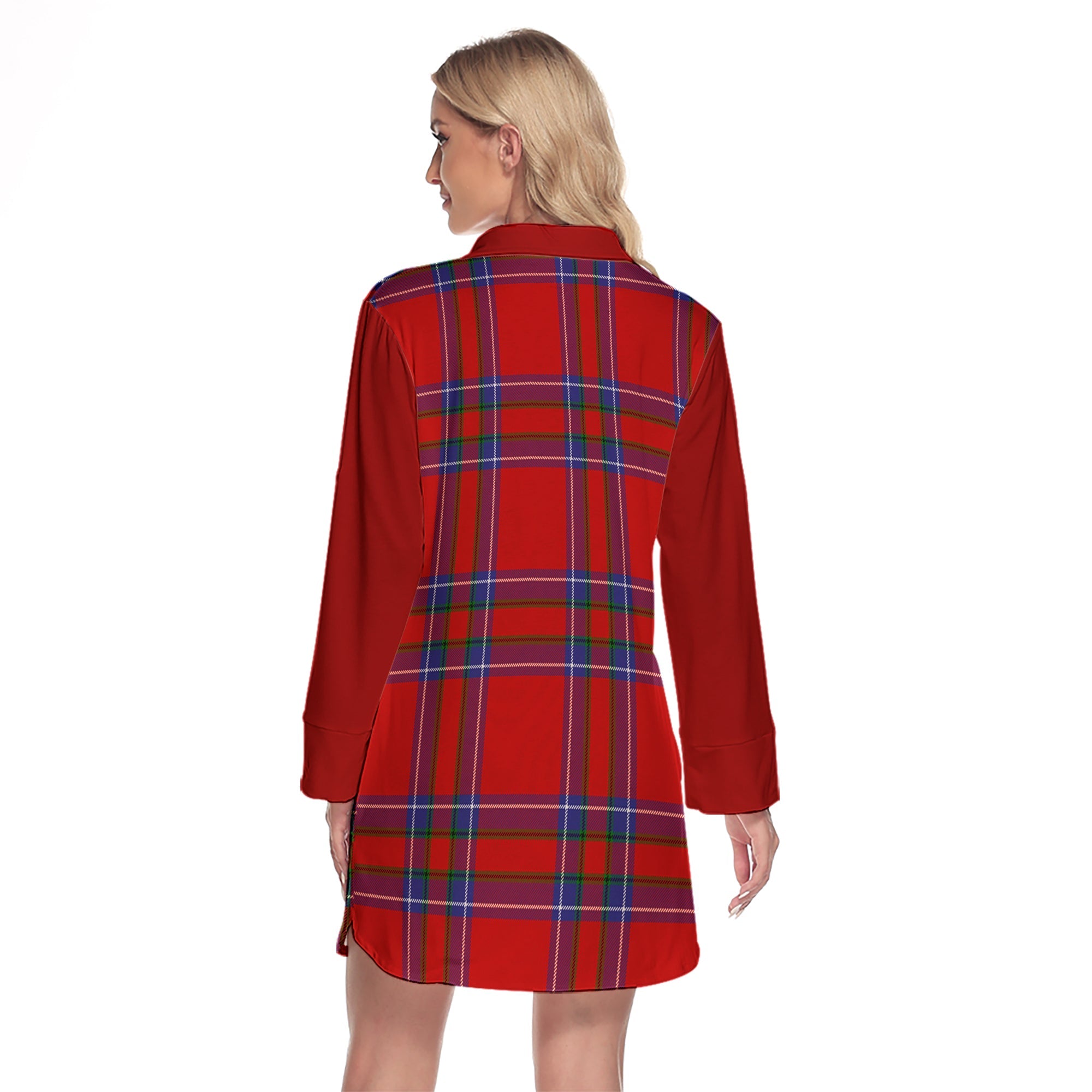 Rait Tartan Women's Lapel Shirt Dress With Long Sleeve