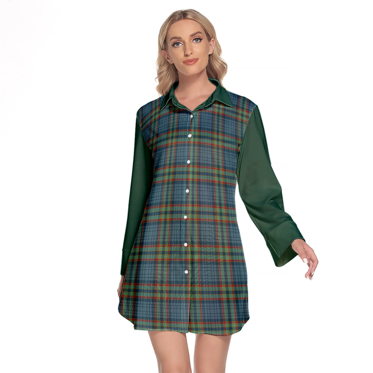 Ralston UK Tartan Women's Lapel Shirt Dress With Long Sleeve